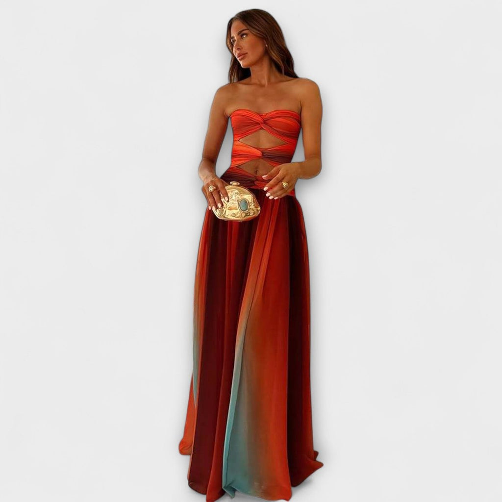 Women's Strapless Cutout A-Line Maxi Dress