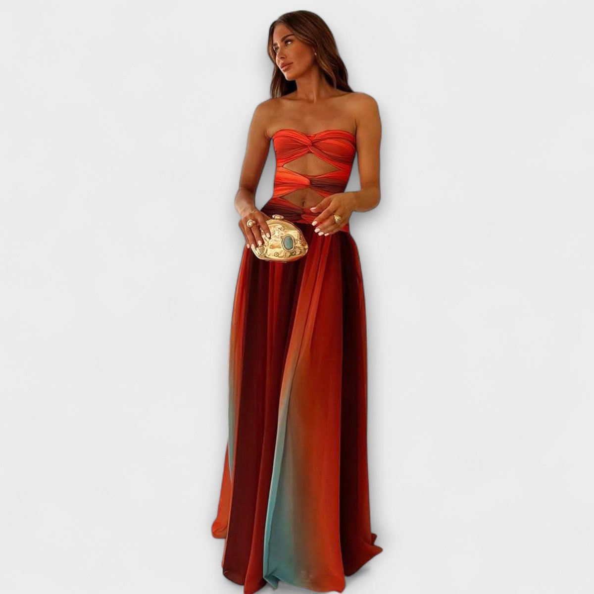 Women's Strapless Cutout A-Line Maxi Dress