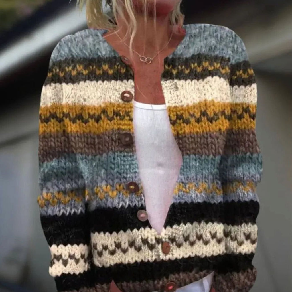 Women's Striped Knit Button-Front Cardigan Sweater - Blue Stripes
