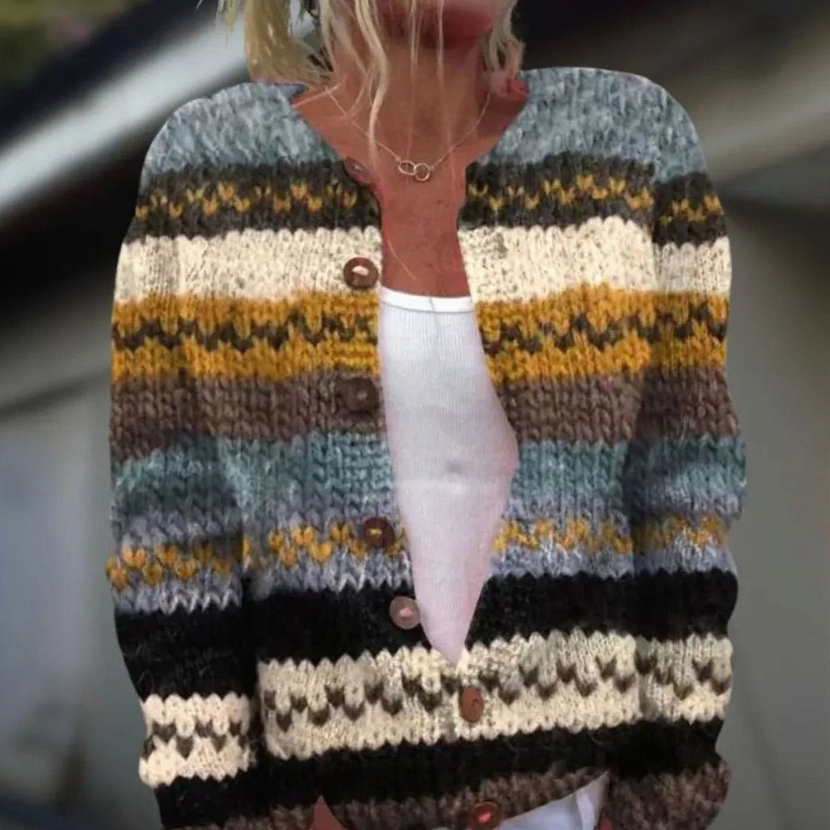 Women's Striped Knit Button-Front Cardigan Sweater - Blue Stripes