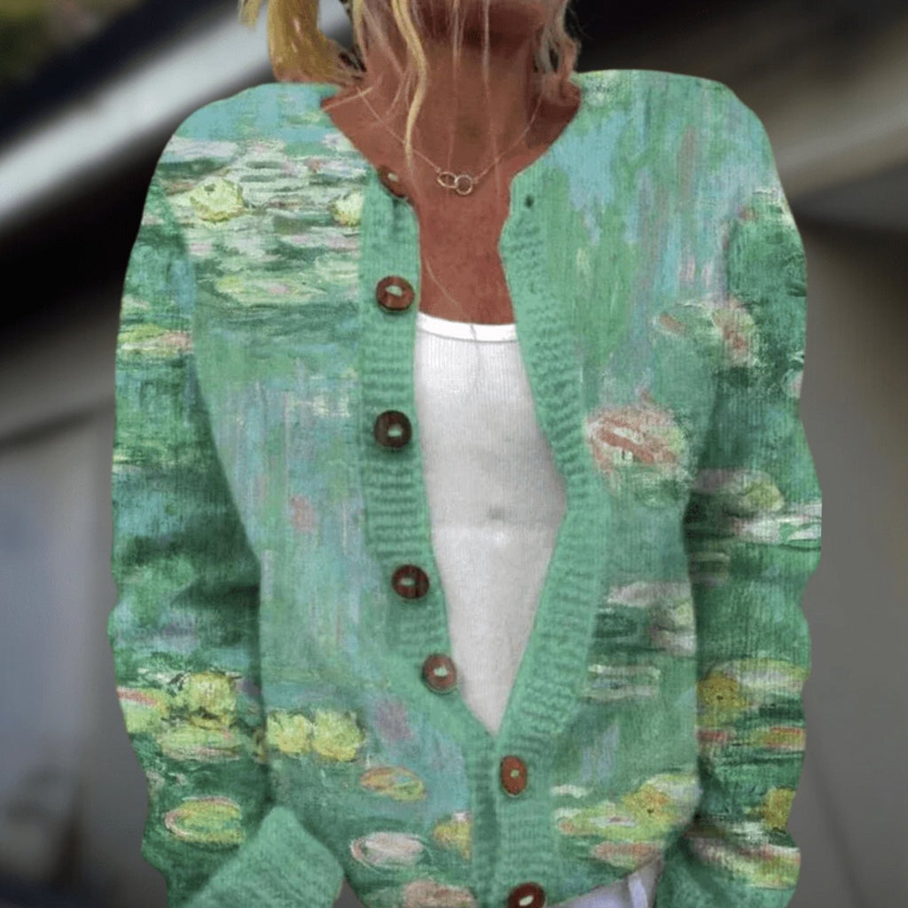 Women's Striped Knit Button-Front Cardigan Sweater - Green