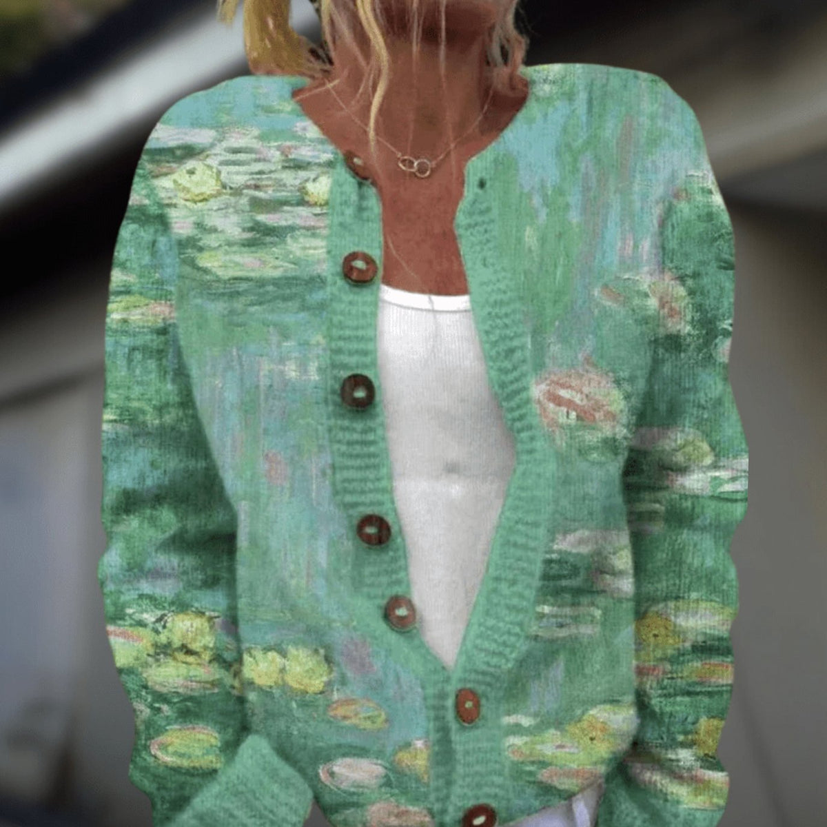 Women's Striped Knit Button-Front Cardigan Sweater - Green