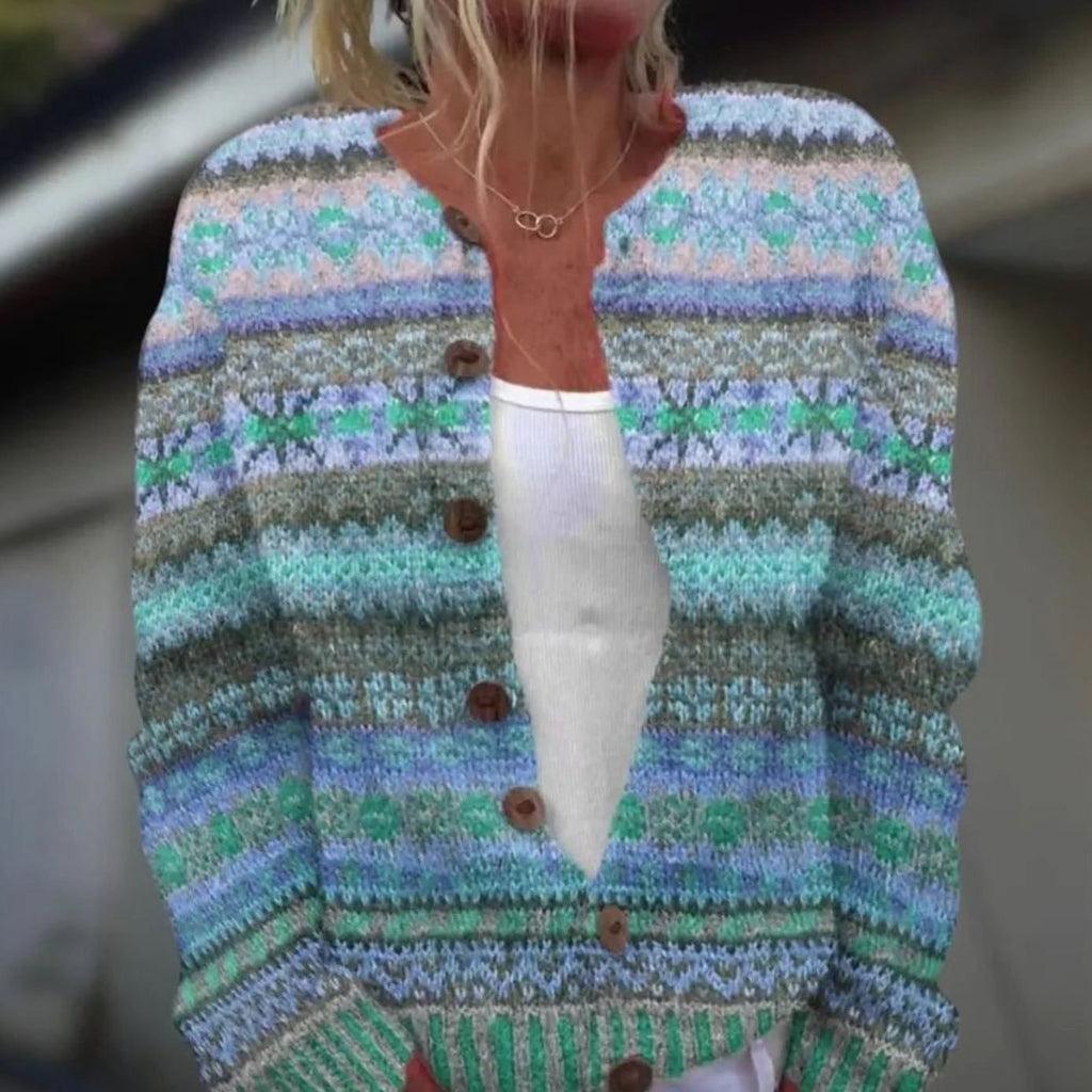 Women's Striped Knit Button-Front Cardigan Sweater - Light Blue