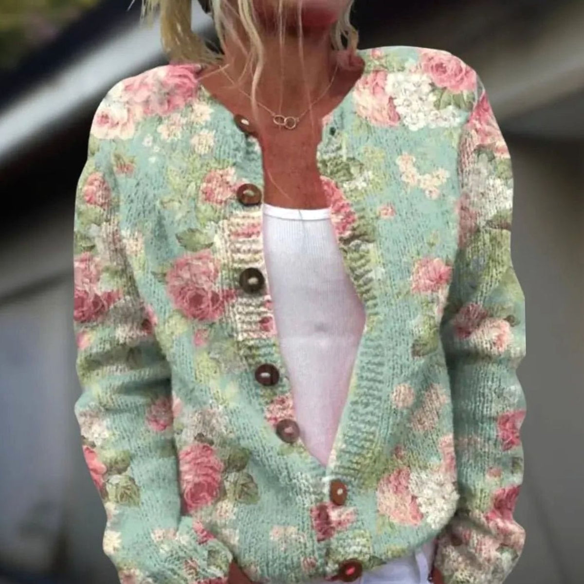 Women's Striped Knit Button-Front Cardigan Sweater - Mint Rose
