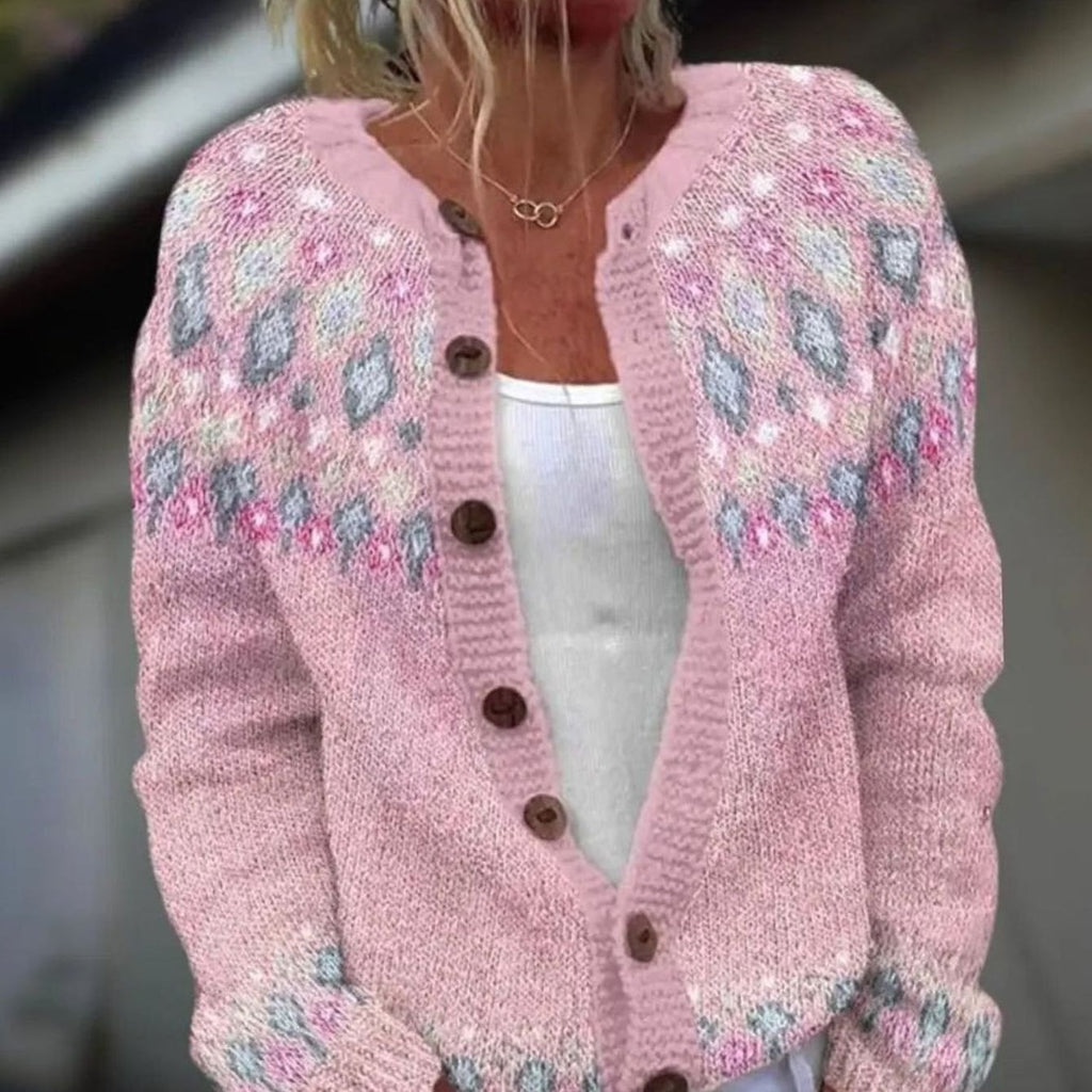 Women's Striped Knit Button-Front Cardigan Sweater - Light Pink