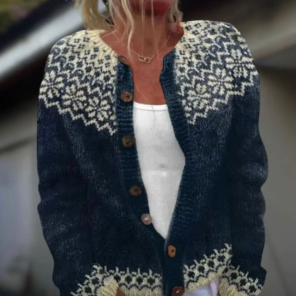 Women's Striped Knit Button-Front Cardigan Sweater - Dark Blue