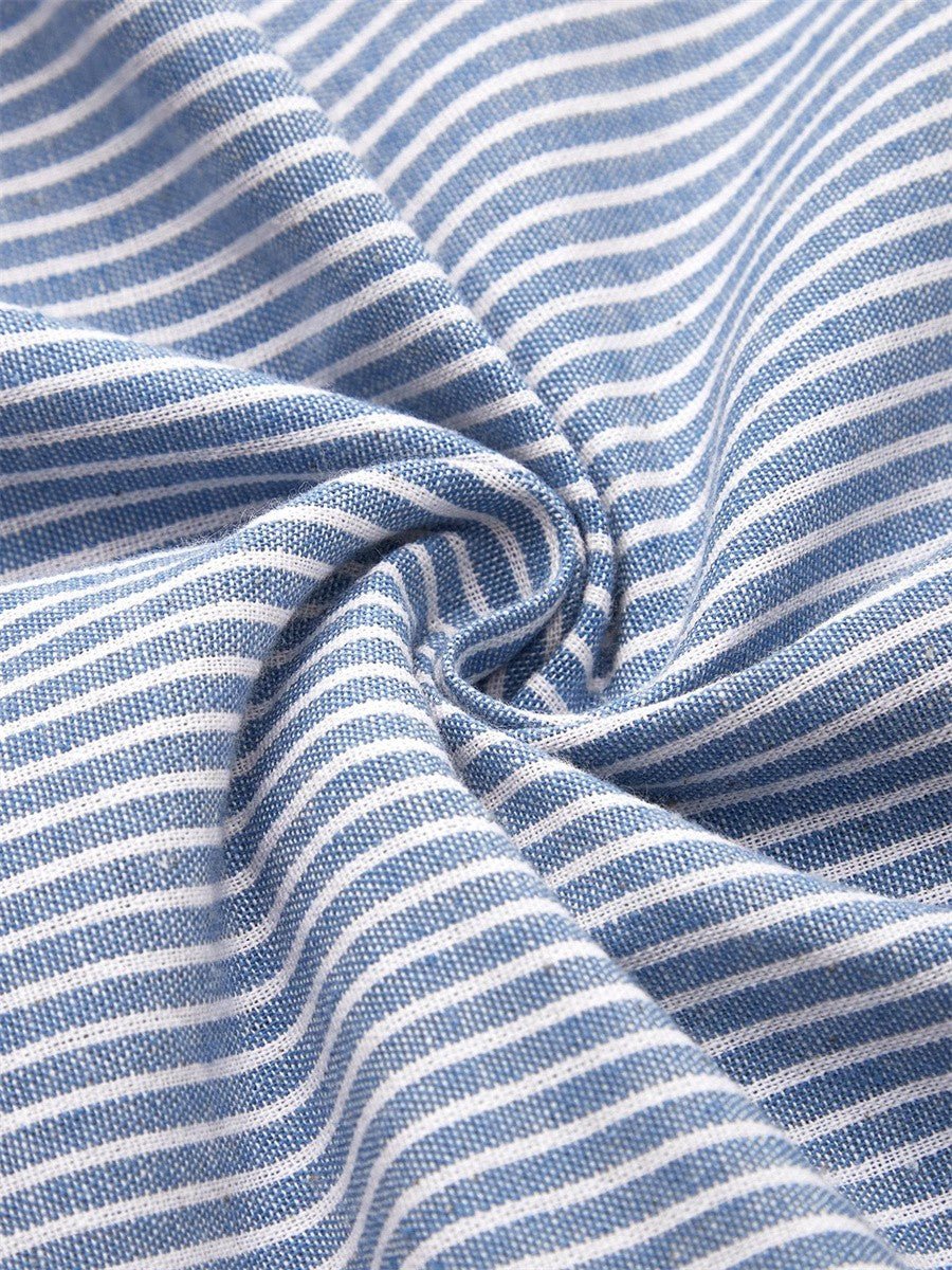 Women's Striped Midi Dress Scoop-Neck Button-Accent A-Line