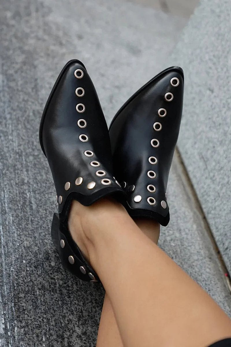 Women's Studded Block-Heel Ankle Boots Pointed-Toe Booties