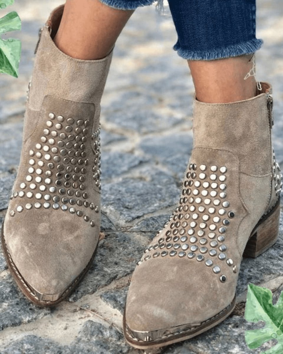 Women's Studded Suede Pointed-Toe Ankle Boots