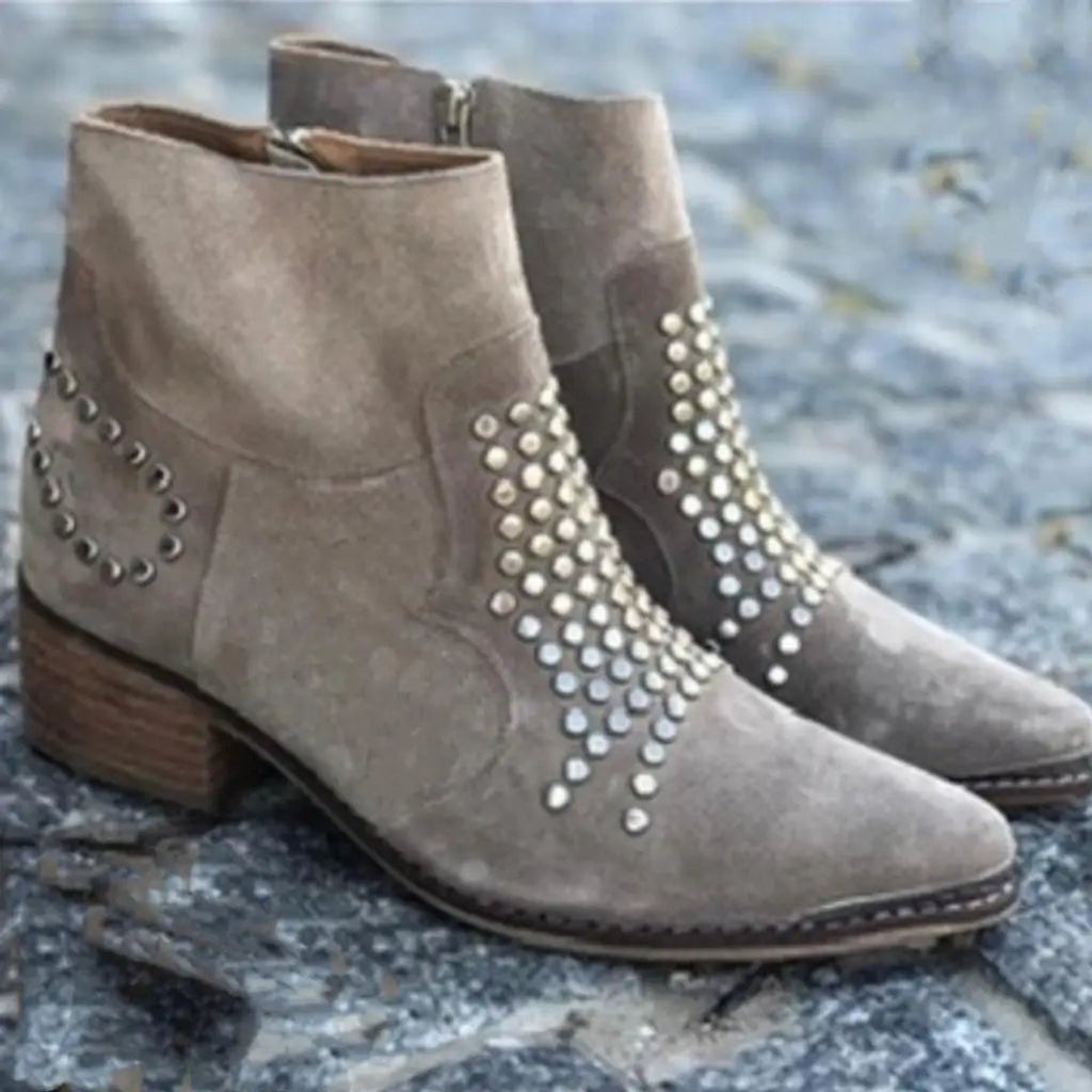 Women's Studded Suede Pointed-Toe Ankle Boots