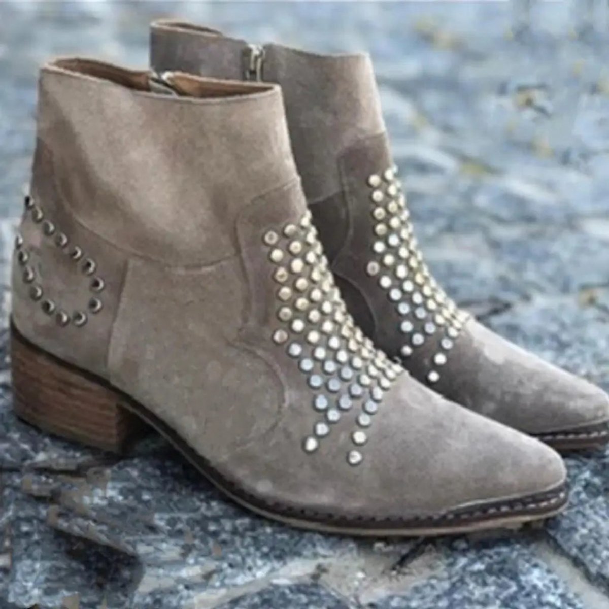 Women's Studded Suede Pointed-Toe Ankle Boots
