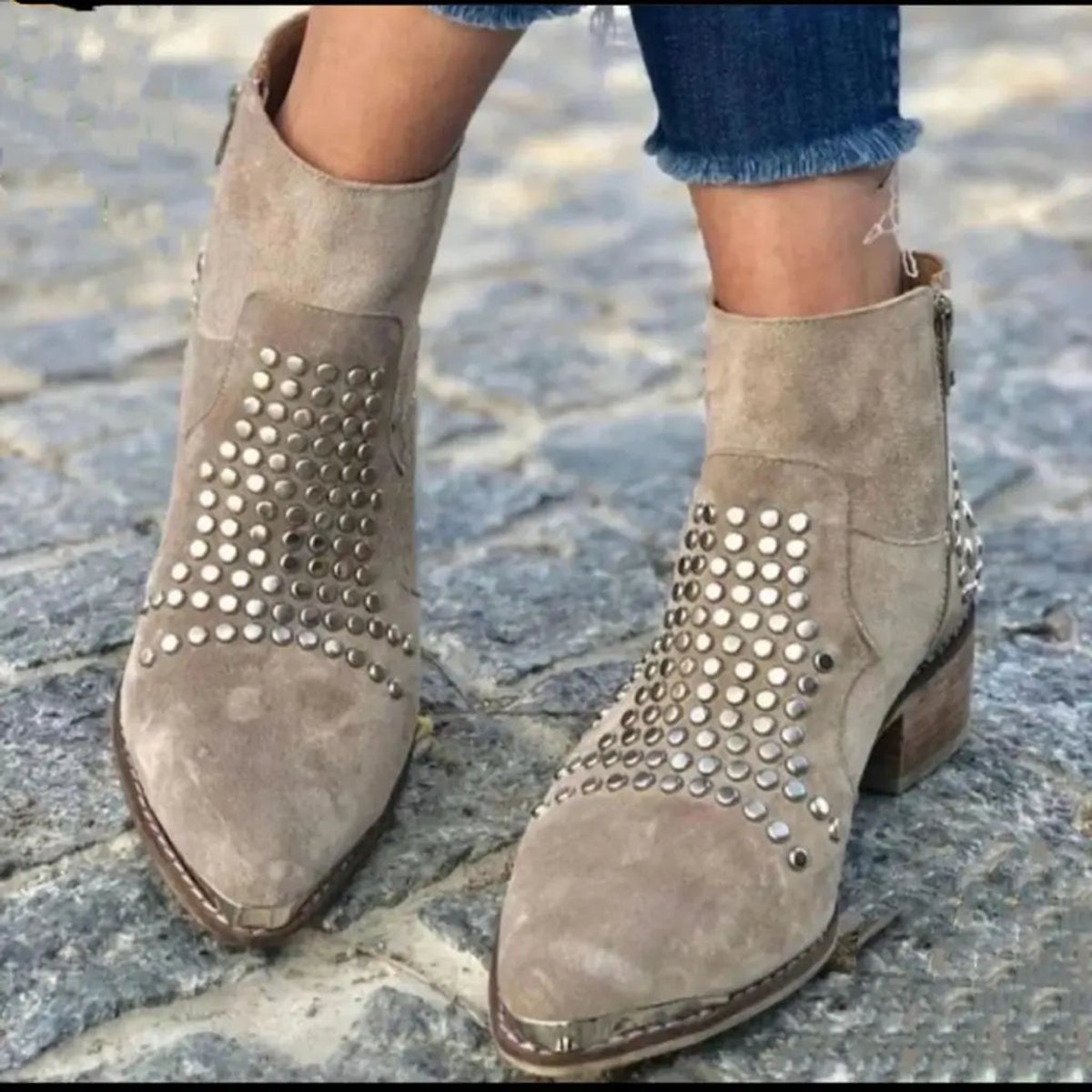 Women's Studded Suede Pointed-Toe Ankle Boots