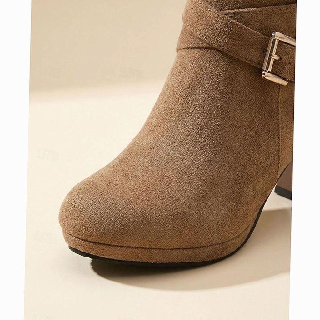Women's Suede Block Heel Buckle-Strap Ankle Boots