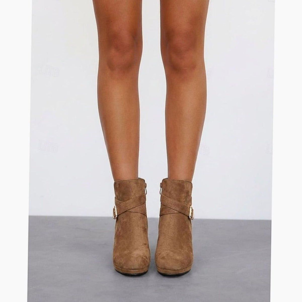 Women's Suede Block Heel Buckle-Strap Ankle Boots