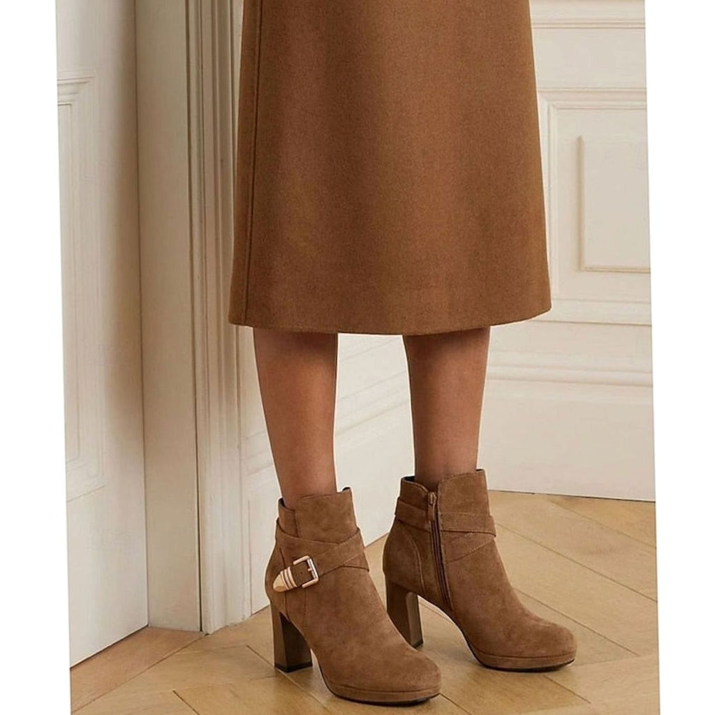 Women's Suede Block Heel Buckle-Strap Ankle Boots