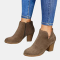 Women's Suede Block-Heel Side-Zip Ankle Boots - Beige