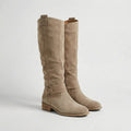 Women's Suede Look Low Heel Knee-High Slouch Ankle Boots - Beige