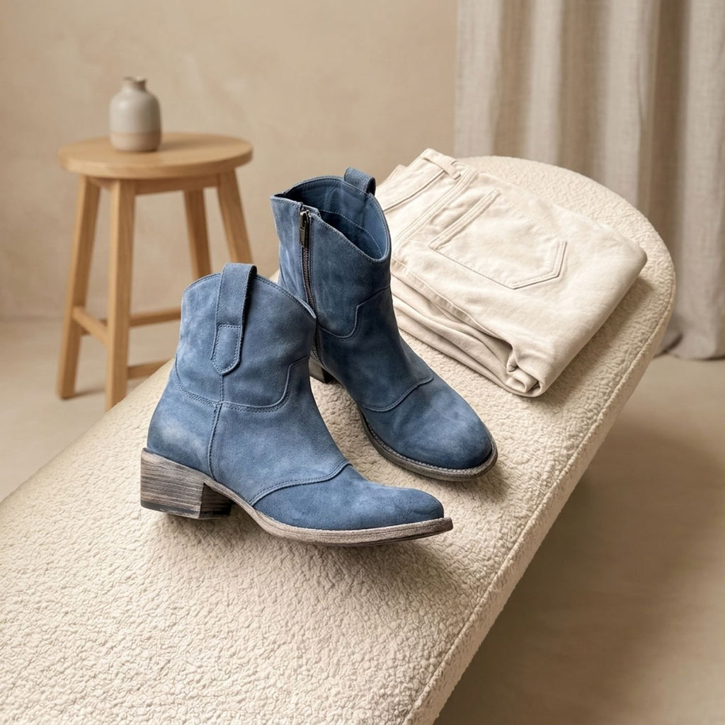 Women's Suede Low Block Heel Side-Zip Ankle Boots