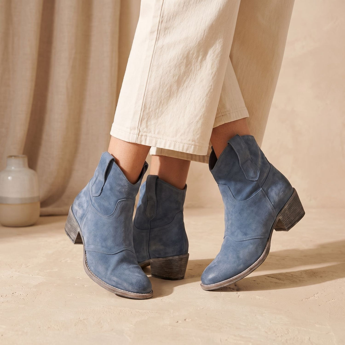 Women's Suede Low Block Heel Side-Zip Ankle Boots