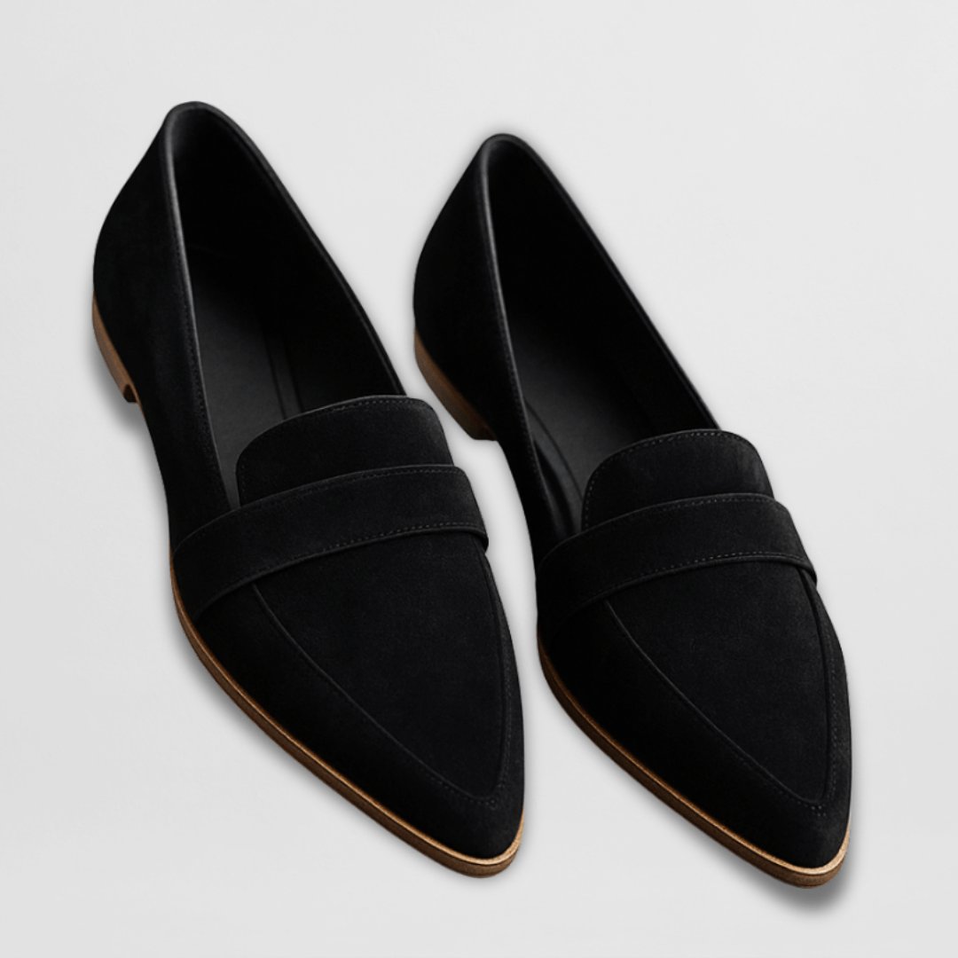 Women's Suede Orthopedic Pointed-Toe Slip-On Loafers - Zwart
