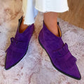 Women's Suede Pointed-Toe Fringe Slip-On Ankle Boots - Purple
