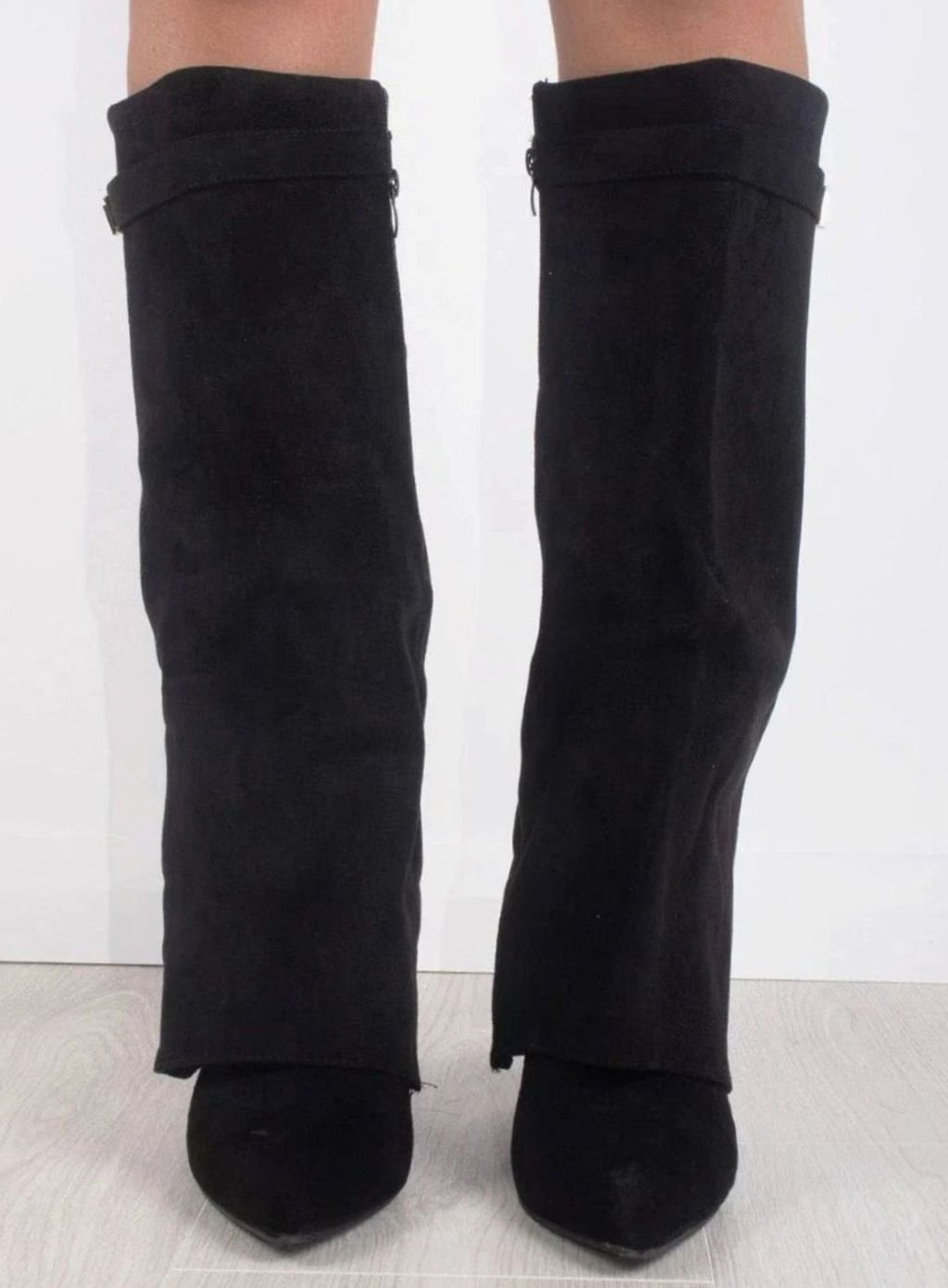 Women's Suede Pointed-Toe Gold-Buckle Thigh-High Boots