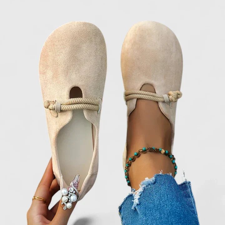 Women's Suede Rope-Strap Round-Toe Slip-On Flats