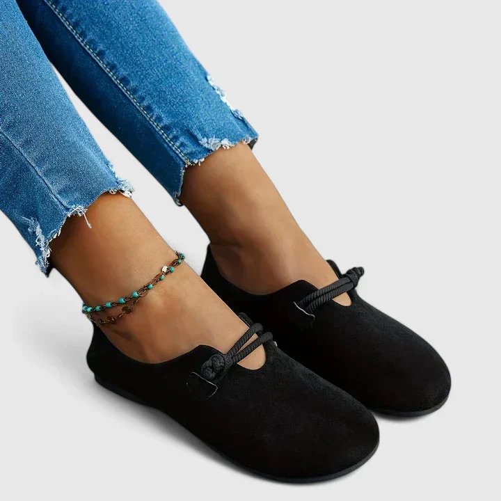 Women's Suede Rope-Strap Round-Toe Slip-On Flats