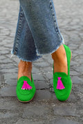 Women's Suede Tassel-Accent Slip-On Loafer Flats - Green