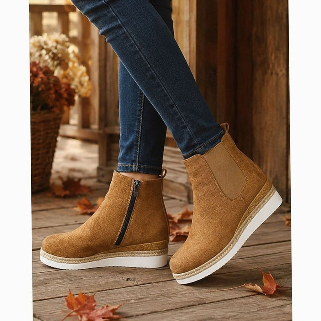 Women's Suede Wedge Chelsea Ankle Booties Side-Zip