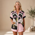 Women's Swan Print Button-Down Short Set
