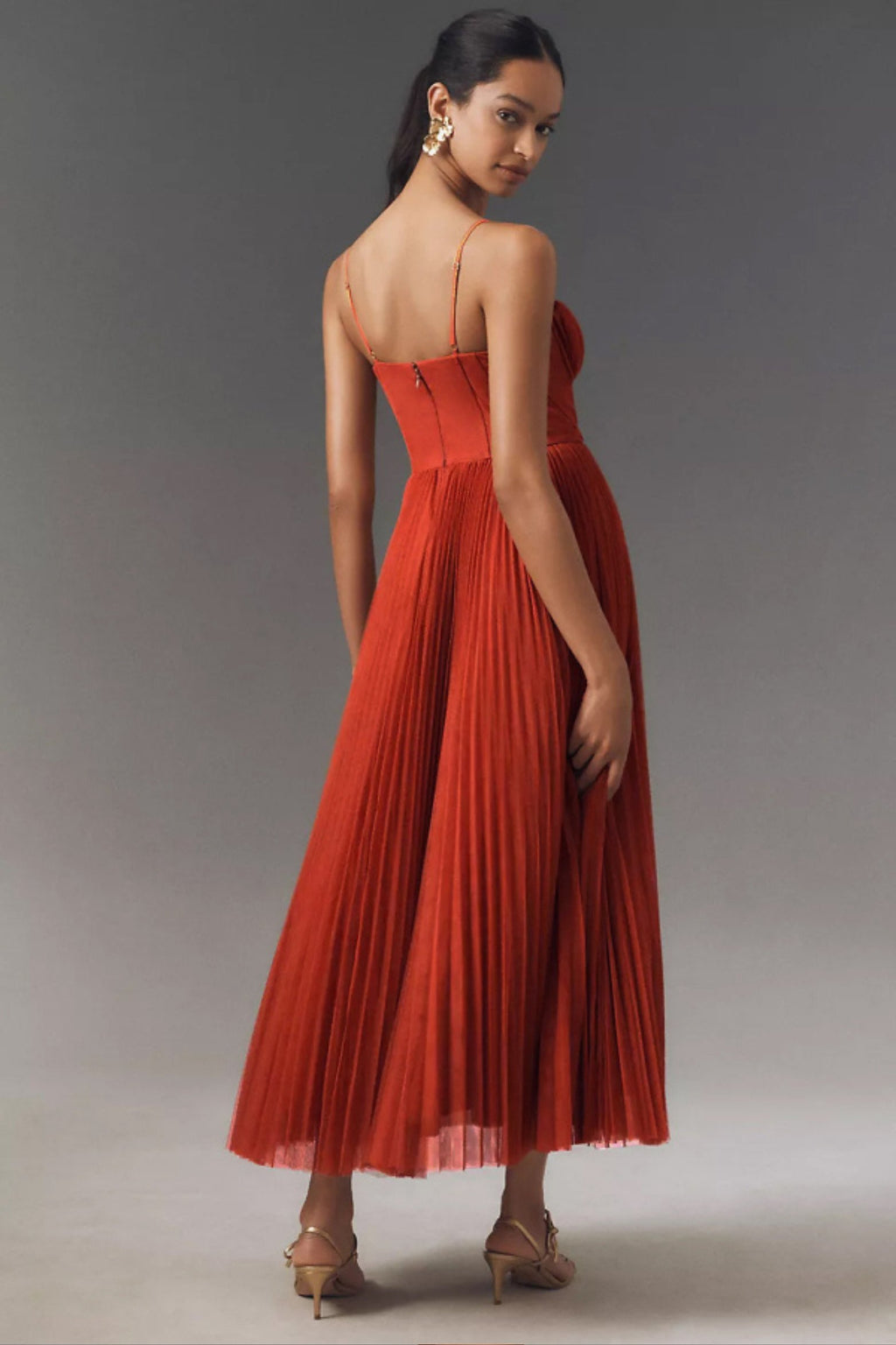 Women's Sweetheart Corset Pleated Tulle Midi Dress