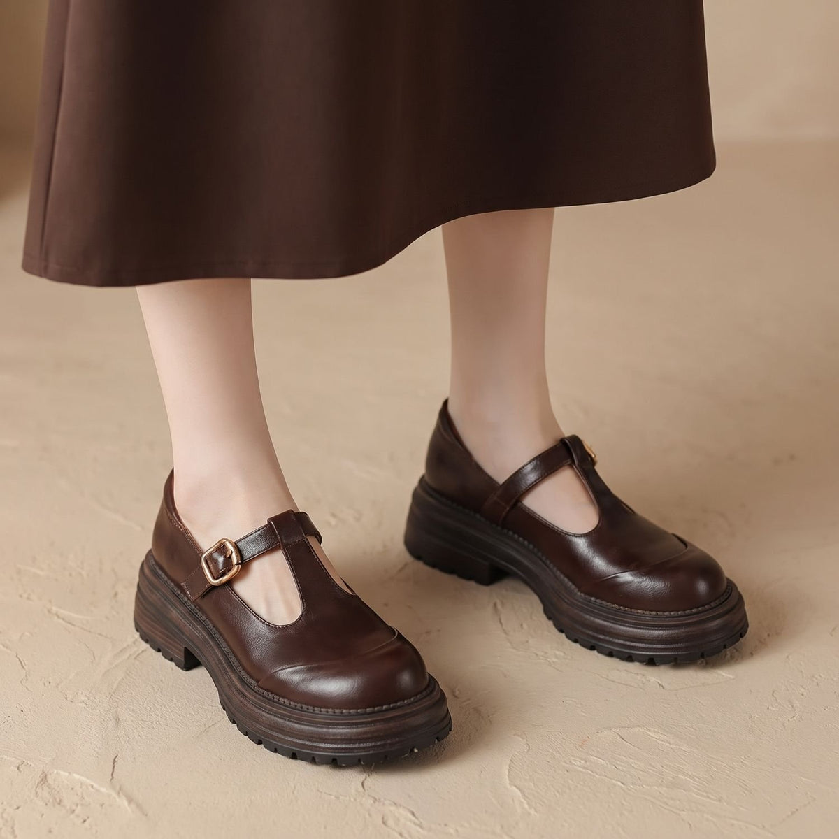 Women's T-Bar Buckle Platform Mary Jane Shoes