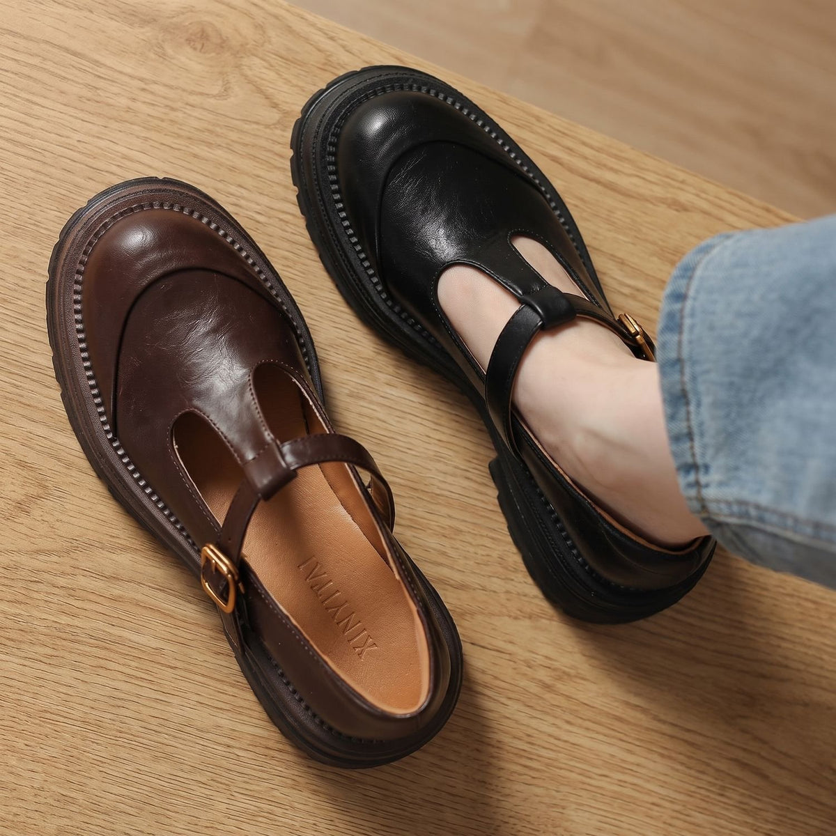 Women's T-Bar Buckle Platform Mary Jane Shoes