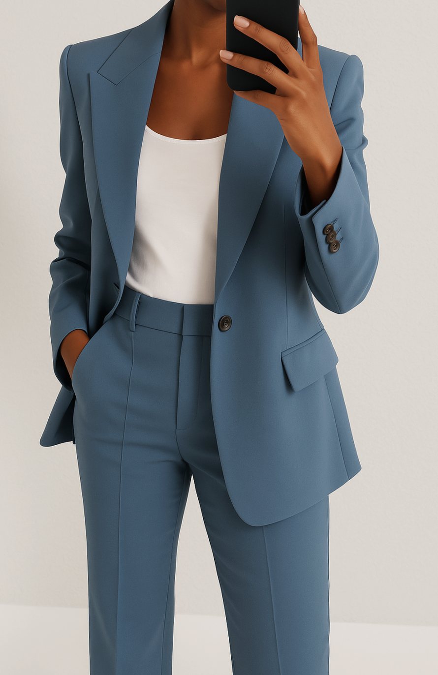 Women's Tailored Blazer Pants Suit Set Office Ready Two-Piece - Blue