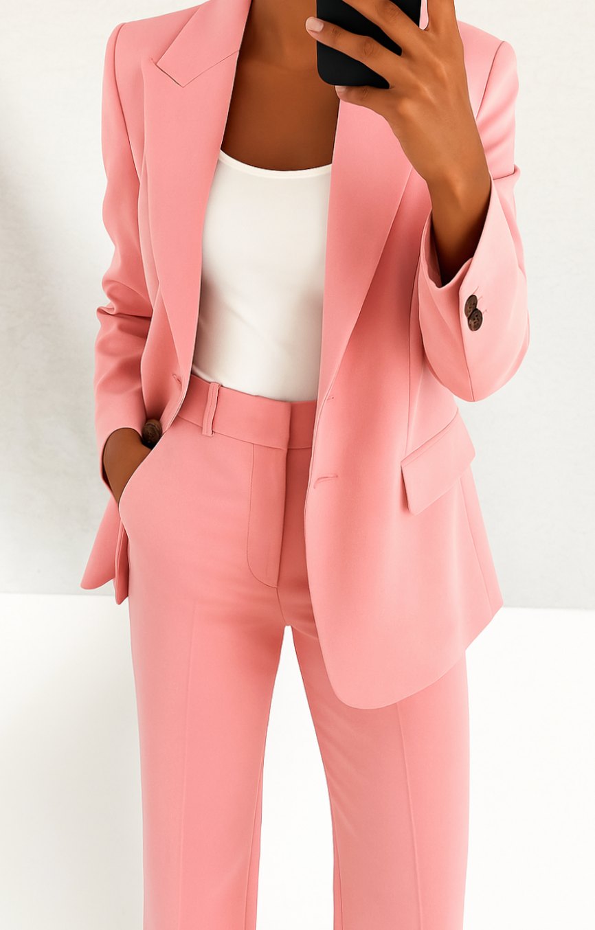 Women's Tailored Blazer Pants Suit Set Office Ready Two-Piece - Pink