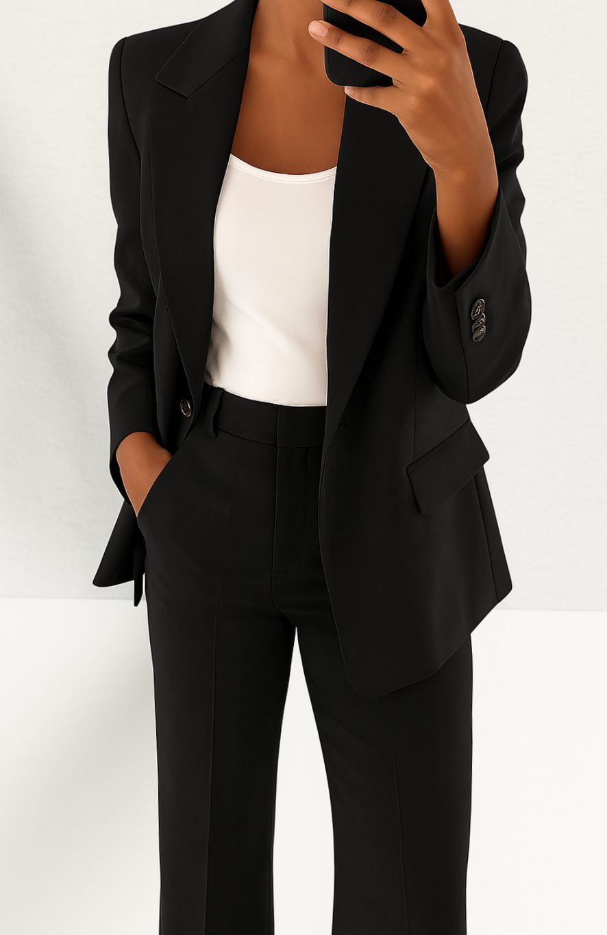 Women's Tailored Blazer Pants Suit Set Office Ready Two-Piece - Black