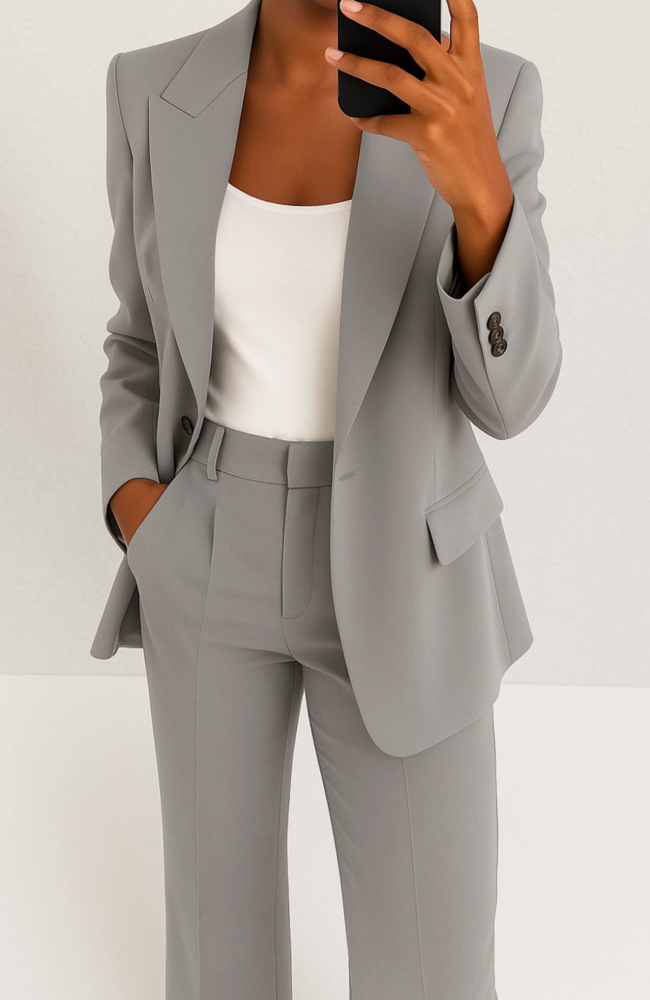 Women's Tailored Blazer Pants Suit Set Office Ready Two-Piece - Gray