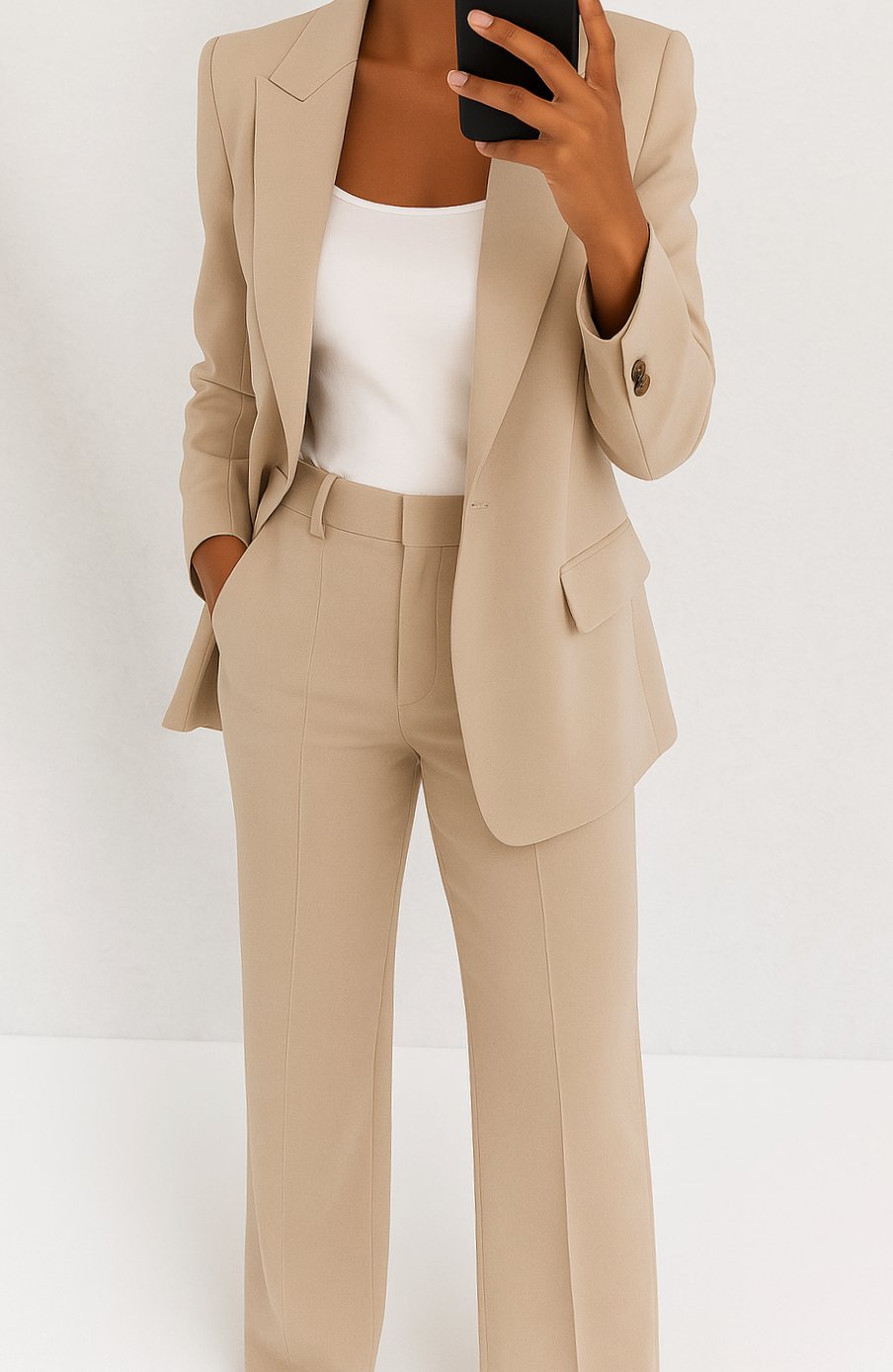 Women's Tailored Blazer Pants Suit Set Office Ready Two-Piece - Beige