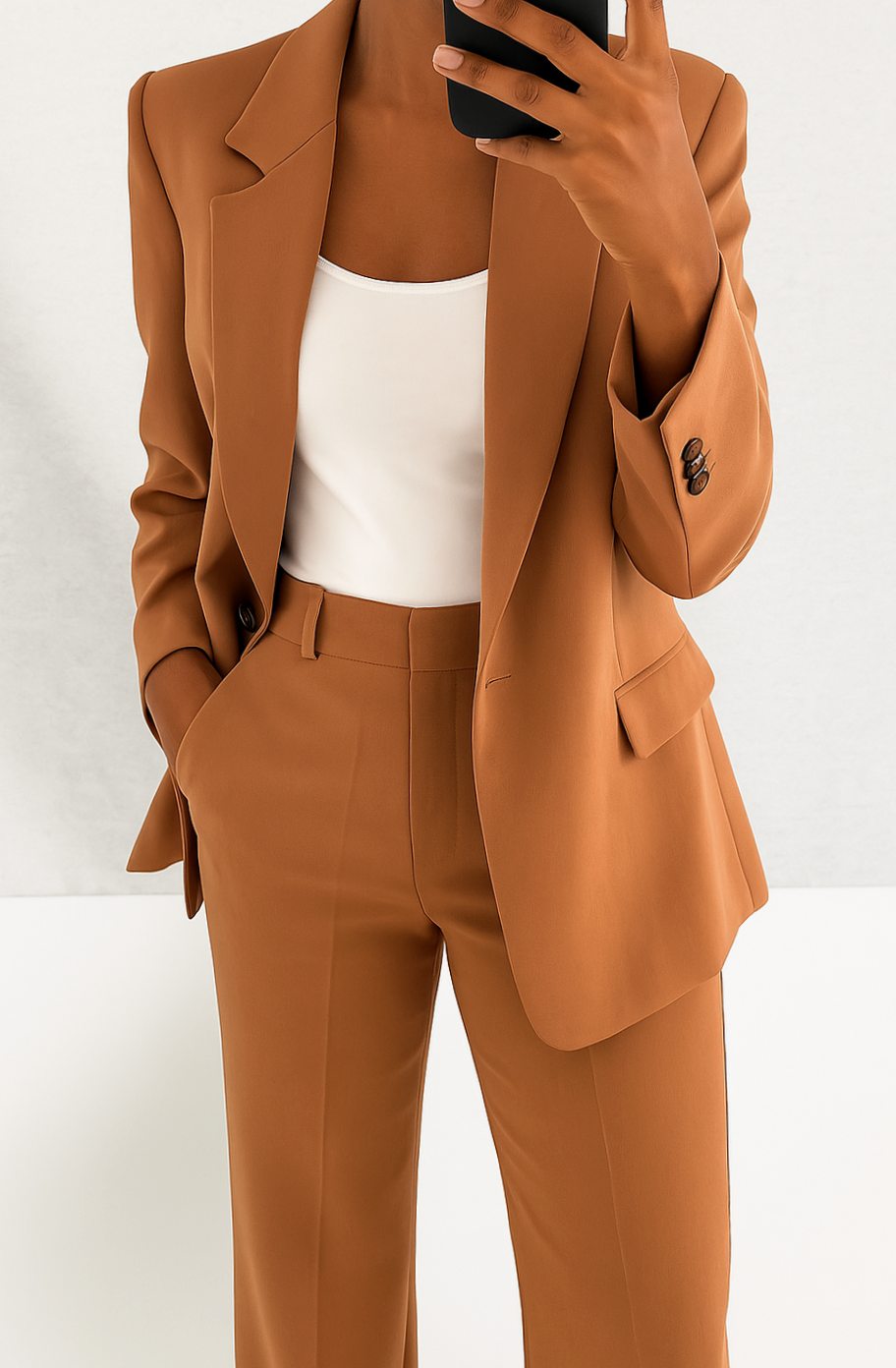 Women's Tailored Blazer Pants Suit Set Office Ready Two-Piece - Brown