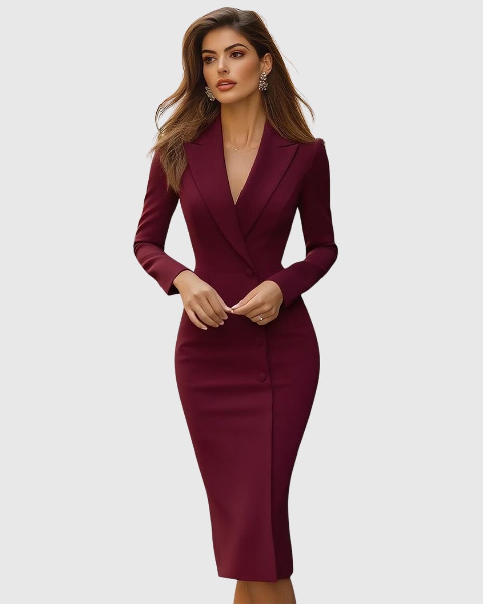 Women's Tailored Blazer-Style Long Sleeve Midi Dress