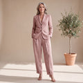 Women's Tailored Blazer Wide-Leg Pants Two-Piece Suit Set - Pink