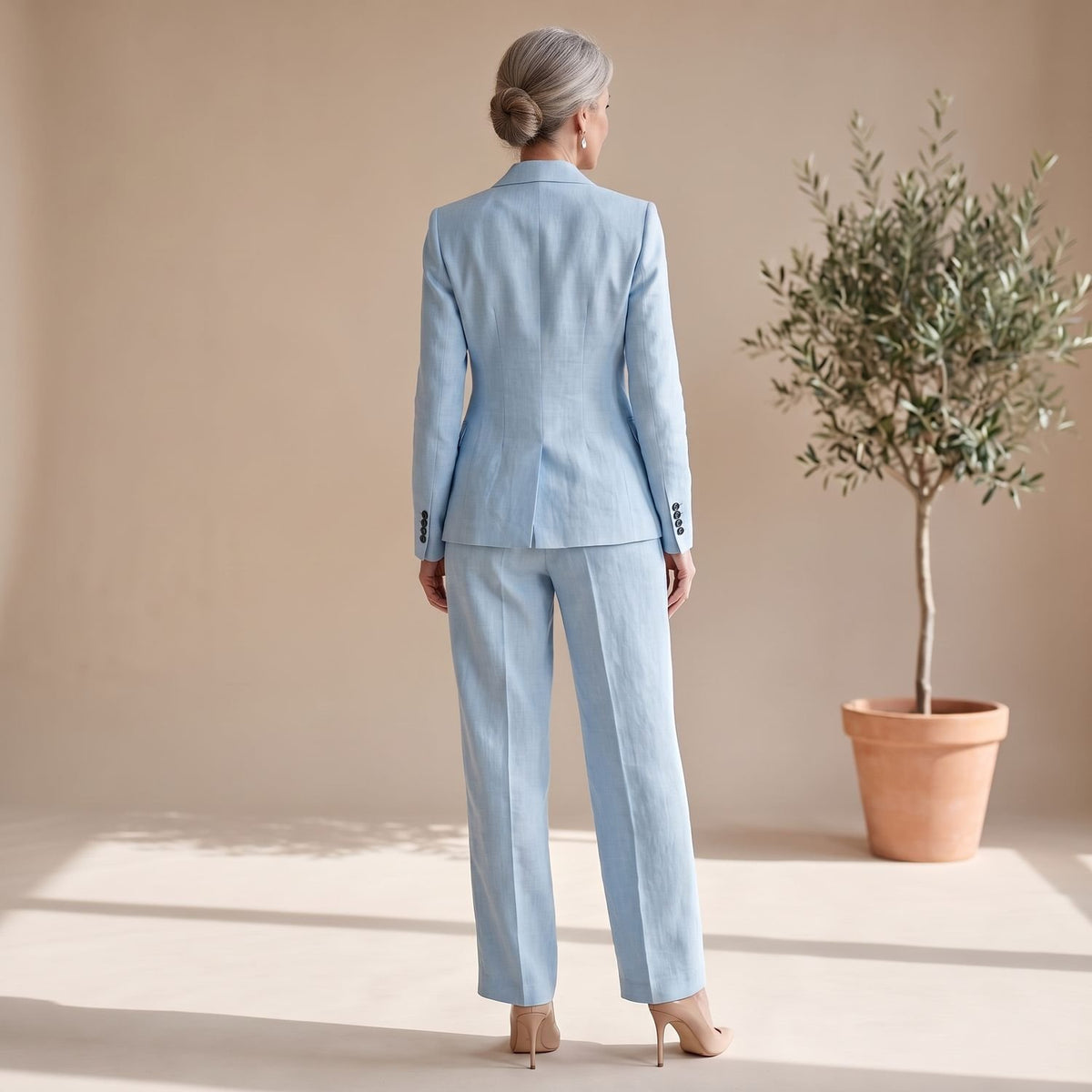 Women's Tailored Blazer Wide-Leg Pants Two-Piece Suit Set