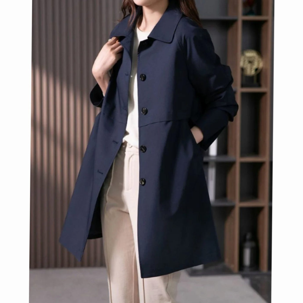 Women's Tailored-Fit Single-Breasted Mid-Thigh Trench Coat