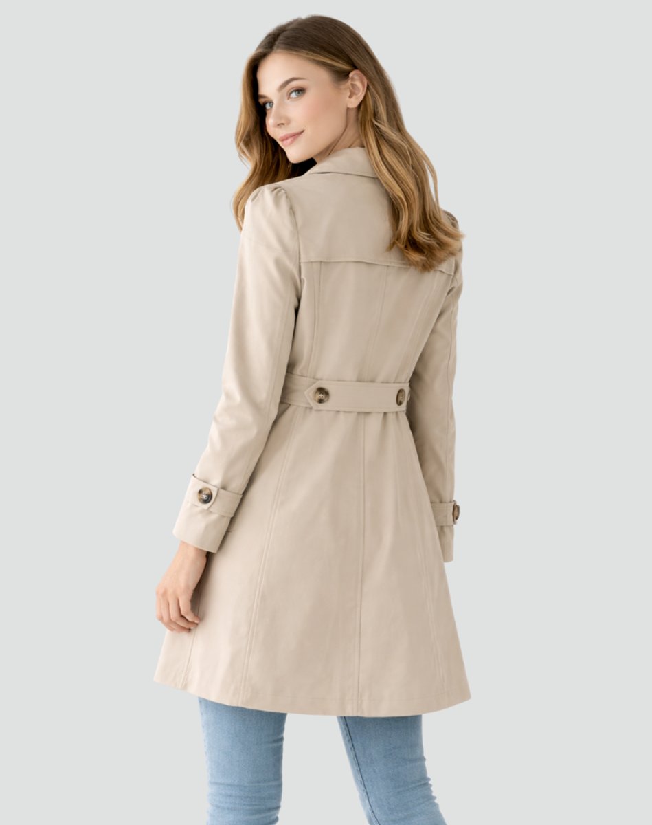 Women's Tailored Mid-Length Button-Front Trench Coat