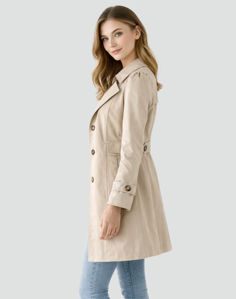 Women's Tailored Mid-Length Button-Front Trench Coat