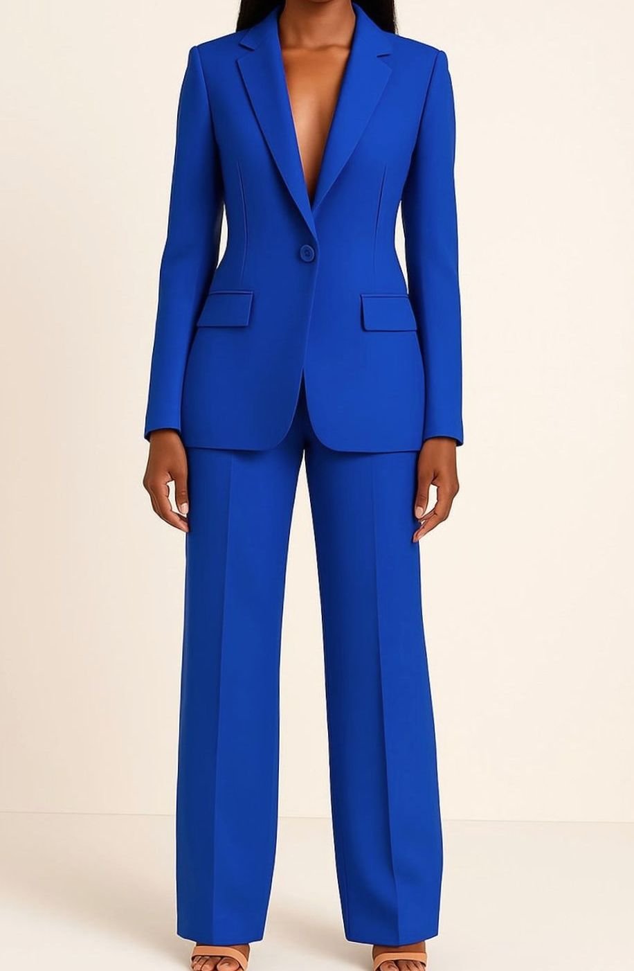 Women's Tailored Single-Button Blazer Pant Suit Set - Blue