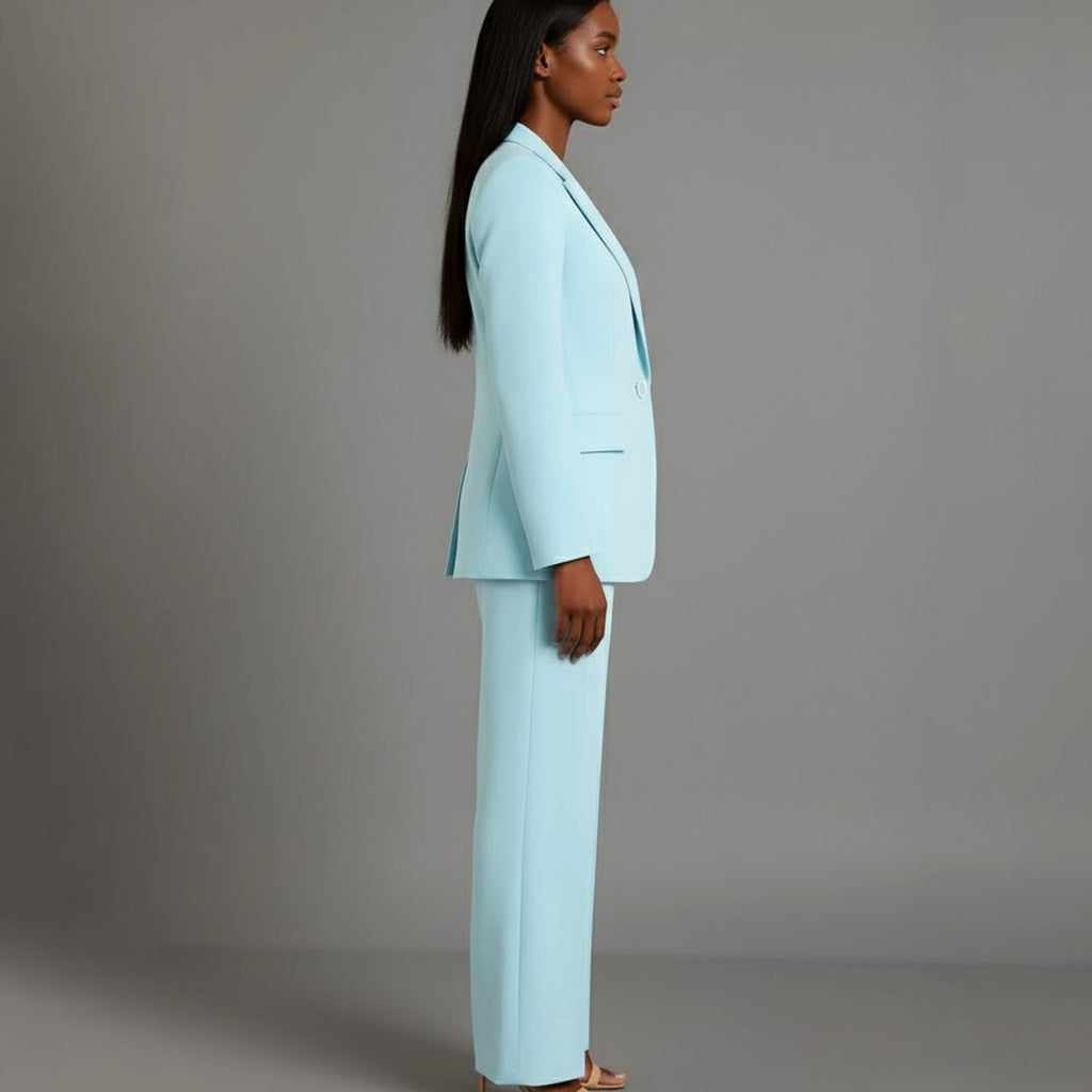 Women's Tailored Single-Button Blazer Pants Suit Set - Turquoise