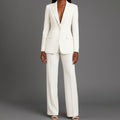 Women's Tailored Single-Button Blazer Pants Suit Set - White
