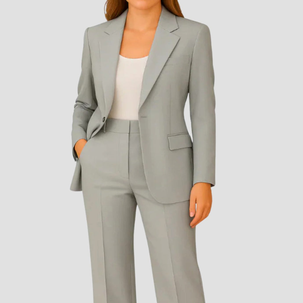 Women's Tailored Single-Button Blazer Pants Suit Set - Grey